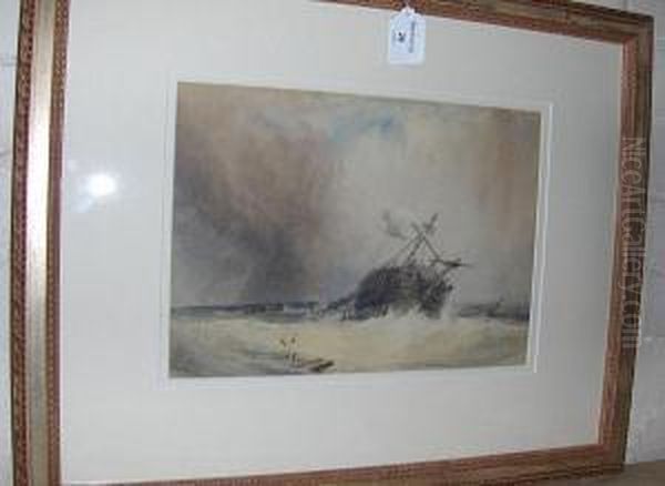 Ship In Rough Seas With Figures Boarding Thelifeboats, Signed, Watercolour Oil Painting by Charles Bentley