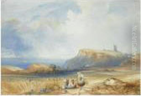 Distant View Of Scarborough Castle, Yorkshire Oil Painting by Charles Bentley