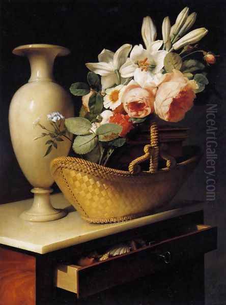 Still-Life with a Basket of Flowers Oil Painting by Antoine Berjon