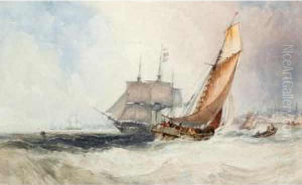 Shipping Off The Coast Oil Painting by Charles Bentley