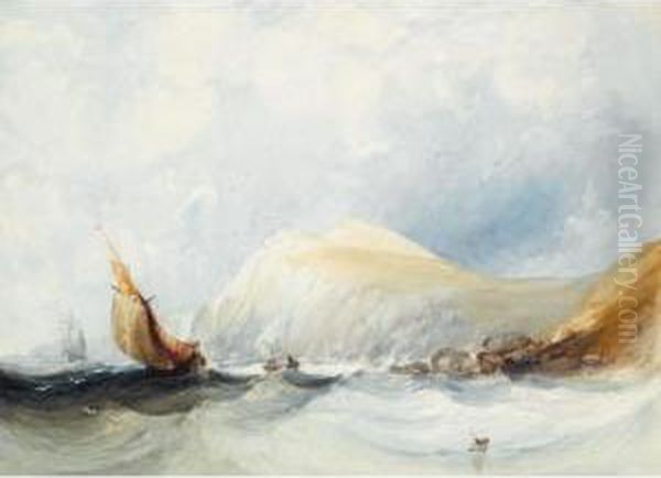 Fishing Boats In A Squall, Off Folkstone Oil Painting by Charles Bentley