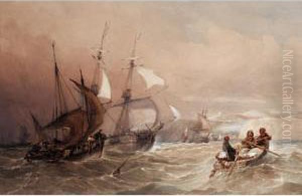 Shipping Off The Normandy Coast Oil Painting by Charles Bentley