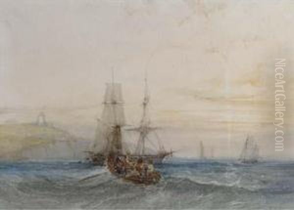 Shipping Off A Coast Oil Painting by Charles Bentley