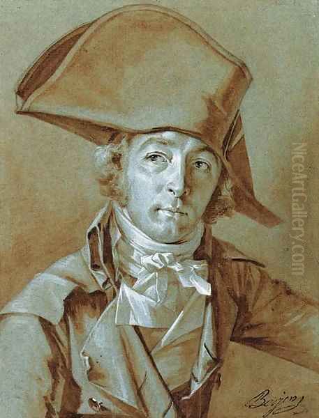 Portrait of a gentleman, half length, wearing a hat and a stock Oil Painting by Antoine Berjon