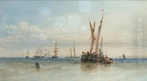 Shipping At Anchor Oil Painting by Charles Bentley