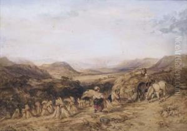 Harvesting In The Highlands Oil Painting by Charles Bentley