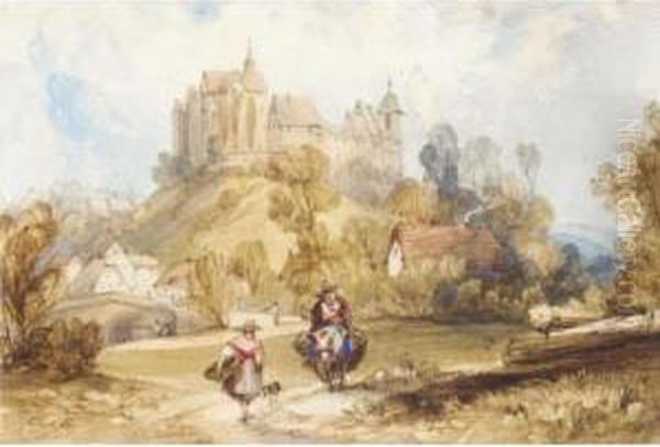 Travellers Outside A French Town Oil Painting by Charles Bentley