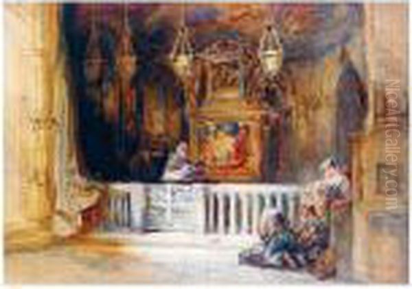 Figures Kneeling At An Altar Oil Painting by Charles Bentley