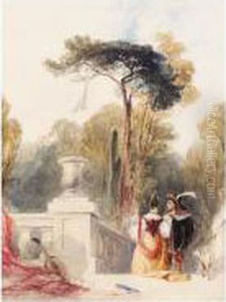 A Couple In Courtly Dress On A Terrace Oil Painting by Charles Bentley