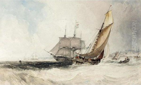 Shipping Off The Coast Oil Painting by Charles Bentley