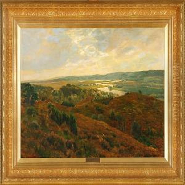 Landscape From Silkeborg Lake District, Denmark Oil Painting by Fritz Johannes Bentzen-Bilkvist