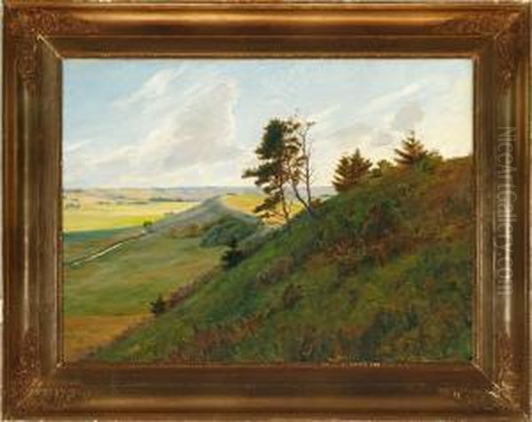 A Danish Summer Landscape Oil Painting by Fritz Johannes Bentzen-Bilkvist