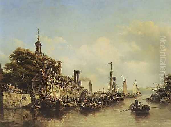 A view of the Hoofdpoort, Rotterdam 1851 Oil Painting by Elias Pieter van Bommel