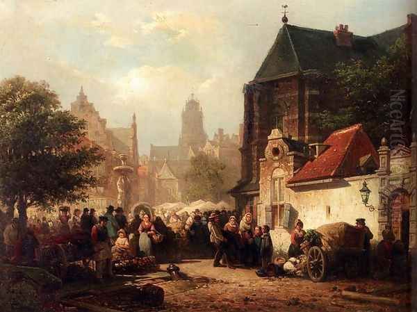 A Market Day In Zaltbommel Oil Painting by Elias Pieter van Bommel