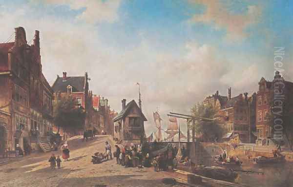 A view of the Singel near the Brouwersgracht, Amsterdam 1874 Oil Painting by Elias Pieter van Bommel