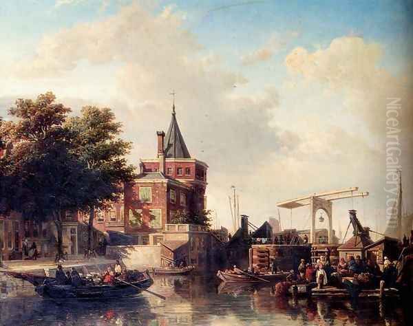 View Of The_Schreierstoren, Amsterdam, In Summer Oil Painting by Elias Pieter van Bommel