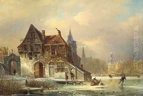 Winteransicht und kirche zu Haarlem Oil Painting by Elias Pieter van Bommel