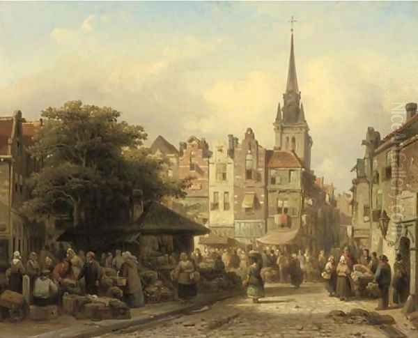 A busy market on a sunny day Oil Painting by Elias Pieter van Bommel