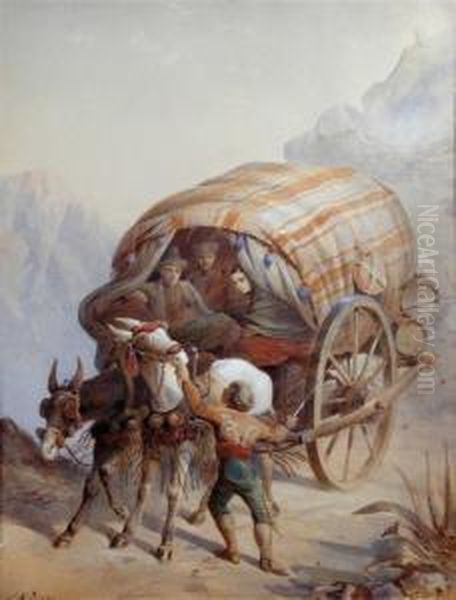 A Mule Cart In The Alps Oil Painting by Joseph-Austin Benwell