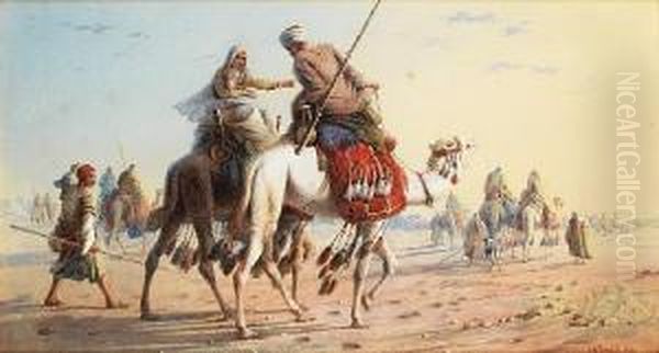 Bedouin Caravan In The Desert Oil Painting by Joseph-Austin Benwell