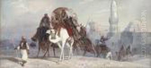 The Desert Caravan, Egypt Oil Painting by Joseph-Austin Benwell