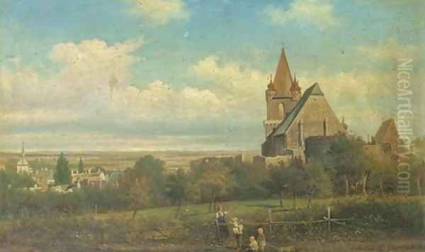 Ansicht von Perchtoldsdorf von der Leonshardtsberg view of an Austrian town Oil Painting by Elias Pieter van Bommel