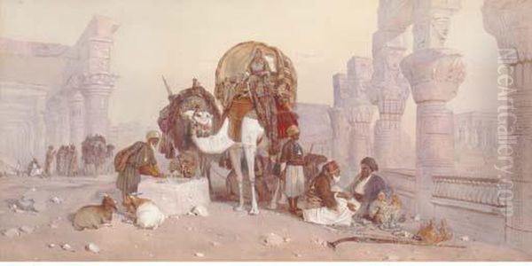 Watering The Camels Oil Painting by Joseph-Austin Benwell