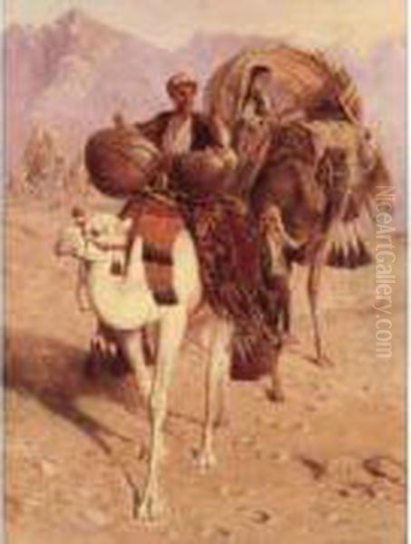 < Caravane Dans Le Desert >. Oil Painting by Joseph-Austin Benwell