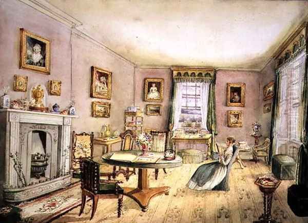 The Drawing Room, East Wood, Hay, f54 from an Album of Interiors, 1843 Oil Painting by Charlotte Bosanquet