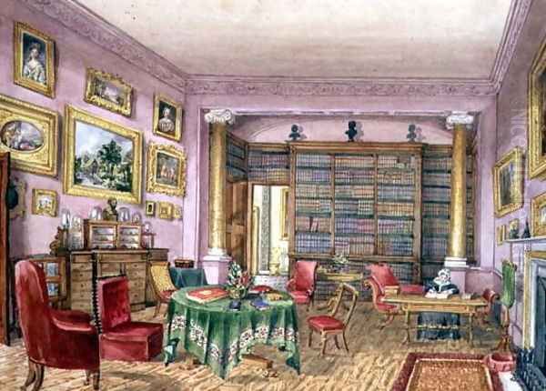 Library, Vinters, f.16 from an 'Album of Interiors' 1843 Oil Painting by Charlotte Bosanquet