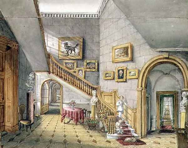 The Staircase, Strood Park, f.26 from an 'Album of Interiors' (2), 1843 Oil Painting by Charlotte Bosanquet