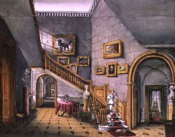 The Staircase, Strood Park, f26 from An Album of Interiors, (1) 1843 Oil Painting by Charlotte Bosanquet