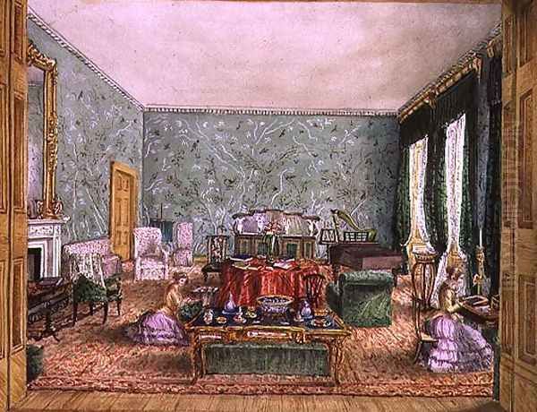 The Drawing Room at Meesdenbury, f13 from An Album of Interiors, 1843 Oil Painting by Charlotte Bosanquet