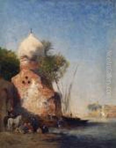 La Halte Au Pied Dumausolee Oil Painting by Narcisse Berchere