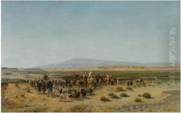 Caravane Dans Le Desert Oil Painting by Narcisse Berchere