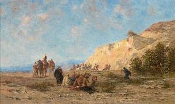 A Halt In The Desert Oil Painting by Narcisse Berchere