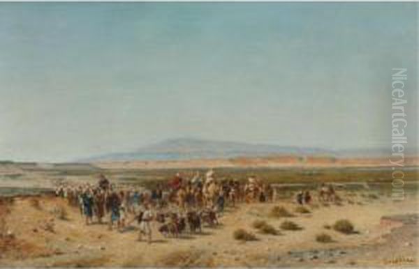 Caravan On The Move Oil Painting by Narcisse Berchere