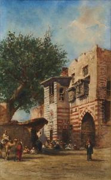 Place Animee Devant Le Palais Oil Painting by Narcisse Berchere