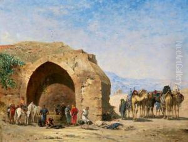 Rast Am Brunnen In Jericho Oil Painting by Narcisse Berchere