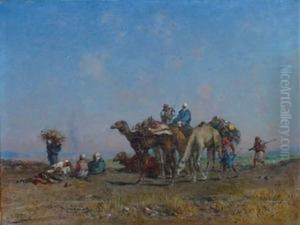 La Halte Des Nomades Oil Painting by Narcisse Berchere