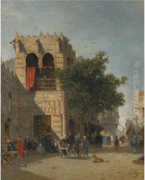 A Busy Street, Cairo Oil Painting by Narcisse Berchere