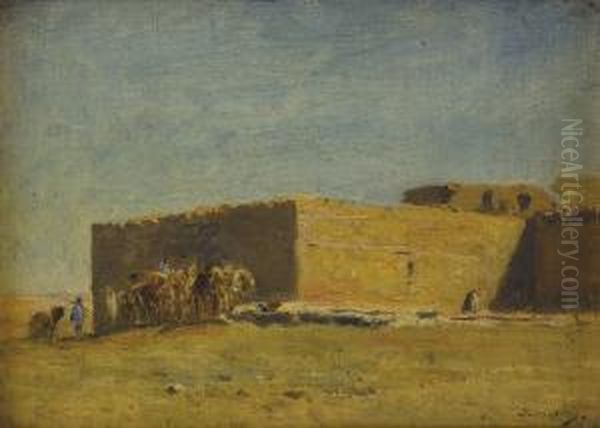 Arab Village Oil Painting by Narcisse Berchere