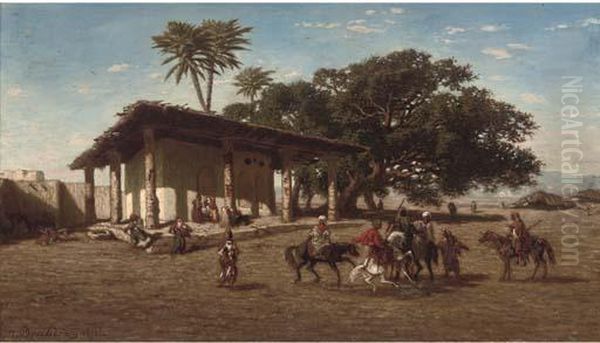 Arab Riders Setting Off Oil Painting by Narcisse Berchere