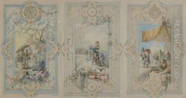 Projets De Decoration En Trois Parties Oil Painting by Emile Berchmans