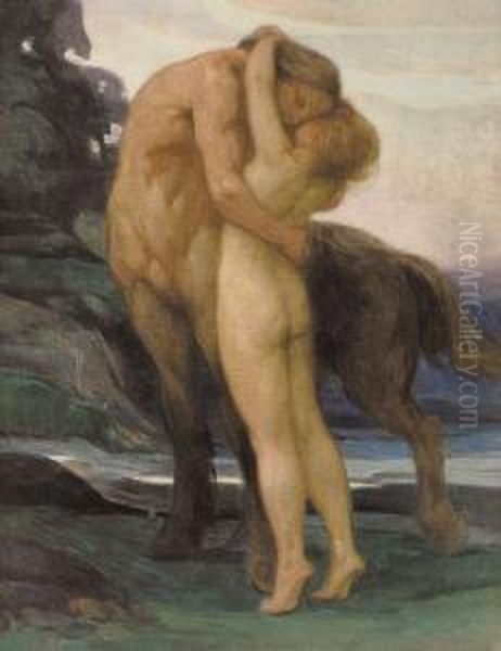 Le Centaure Amoureux Oil Painting by Emile Berchmans