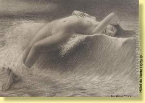 Jeune Femme Nue A La Vague Oil Painting by Emile Berchmans