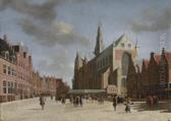 A View Of Haarlem With St. Bravo's Cathedral Oil Painting by Gerrit Adriaensz Berckheyde