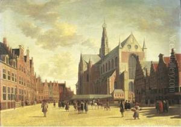 A View Of Haarlem With St. Bavo's Cathedral Oil Painting by Gerrit Adriaensz Berckheyde