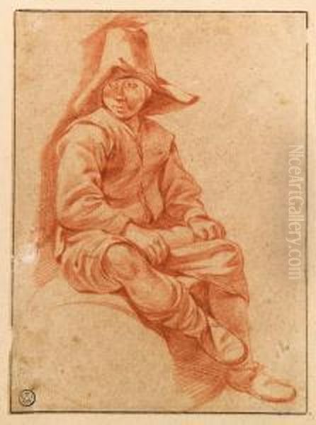 A Peasant Boy Seated On A Barrel Looking To The Left Oil Painting by Gerrit Adriaensz Berckheyde