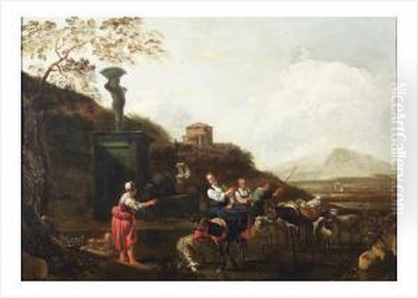 Scene Pastorale Dans La Campagne Romaine Oil Painting by Job Adriaensz. Berckheyde